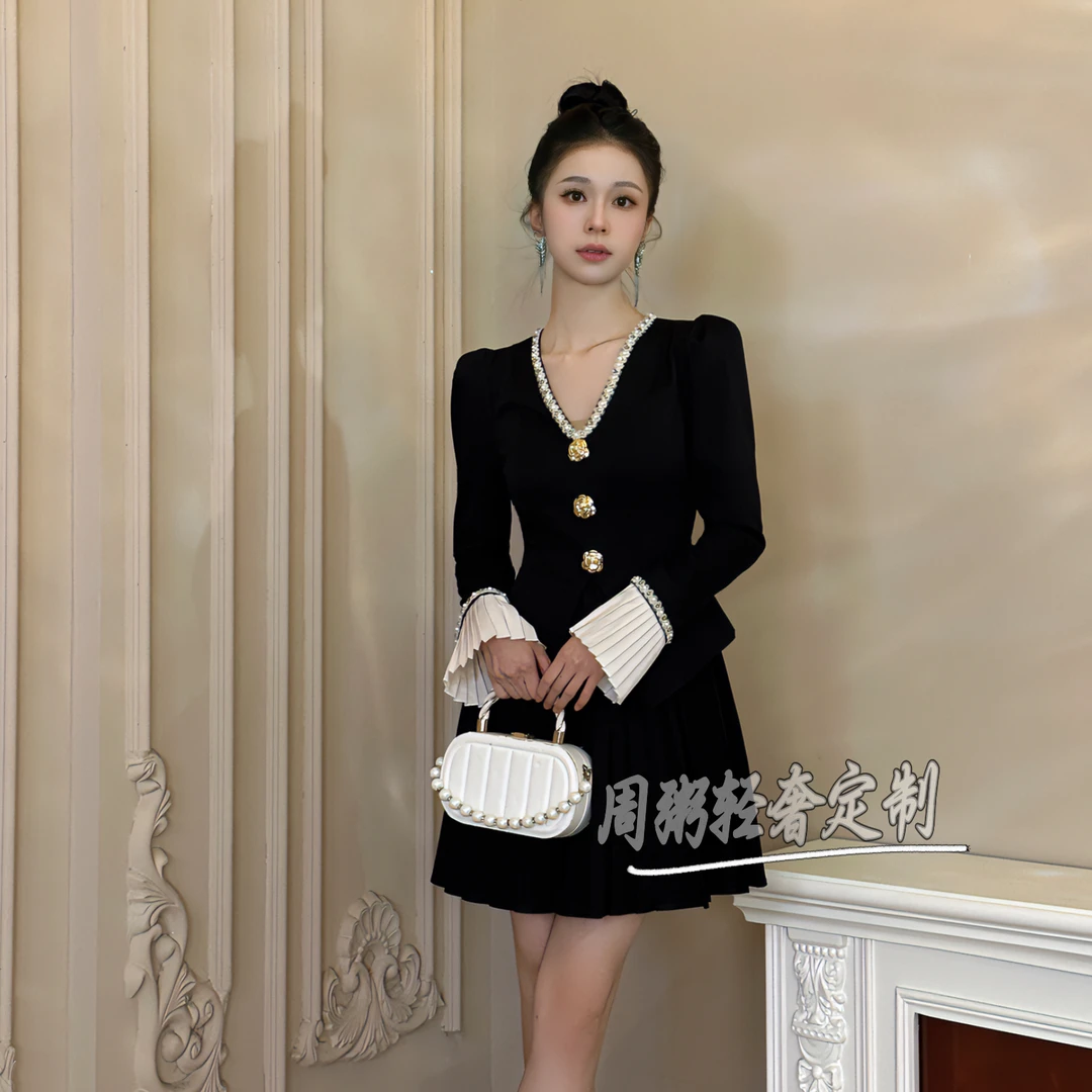 【周粥定制】国内设计师品牌法式收腰气质显瘦连衣裙21562