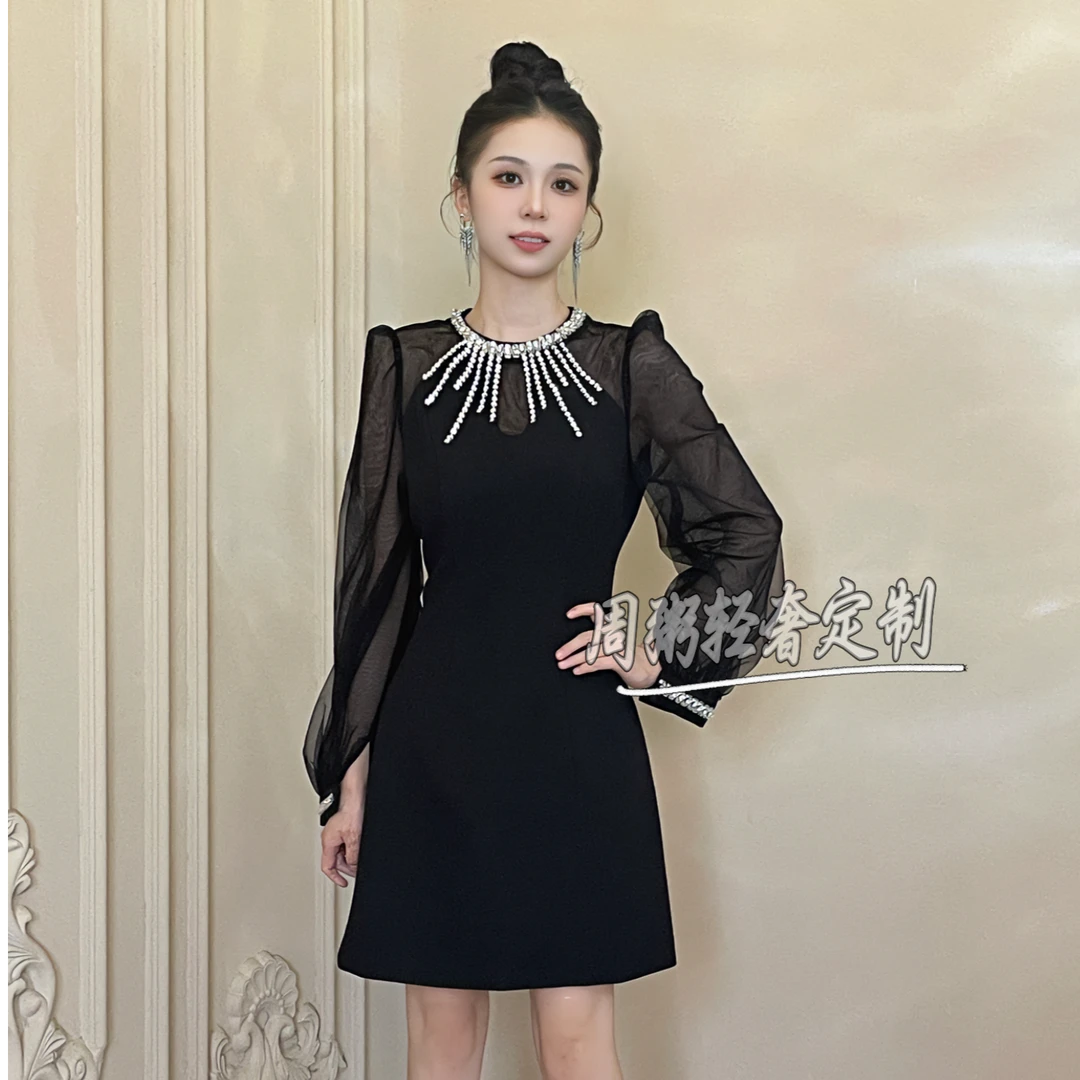 【周粥定制】原创设计定制法式轻奢气质网纱收腰显瘦连衣裙9911