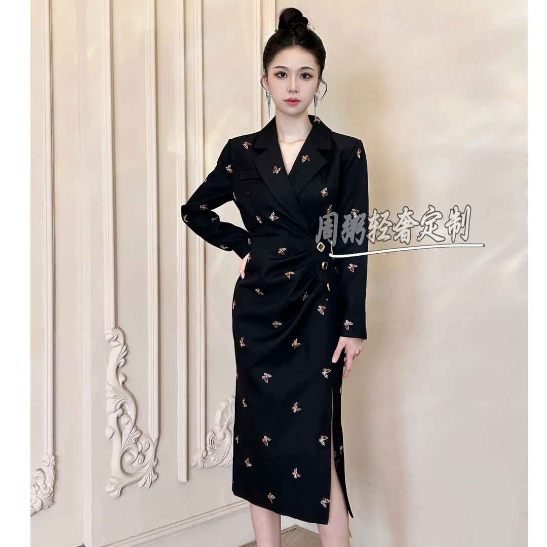 【周粥定制】蝴蝶刺绣工艺休闲时尚设计师女装连衣裙21535