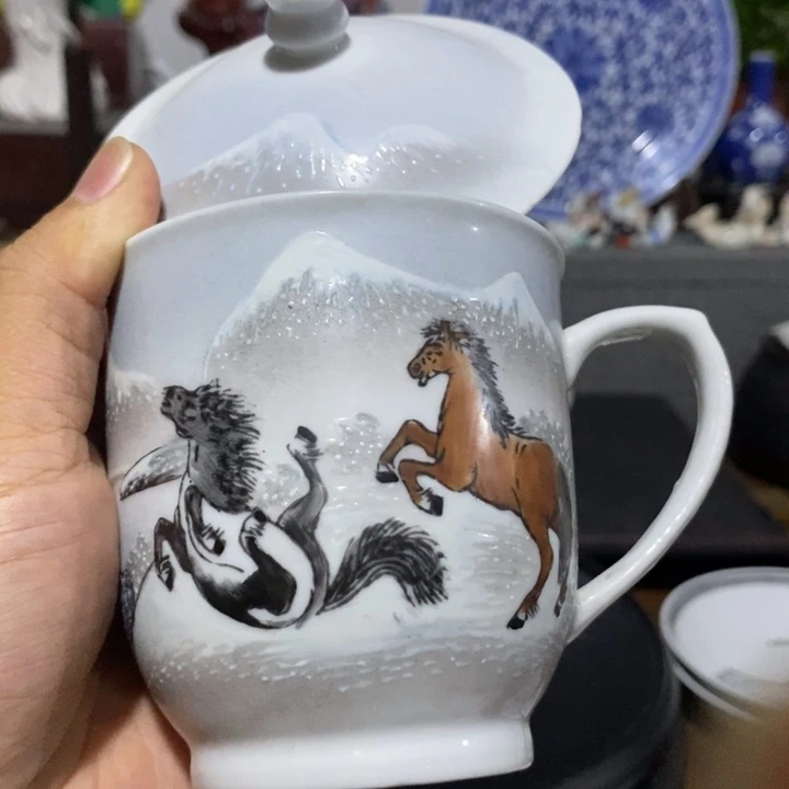 摆件红艺瓷厂雪景马办公杯