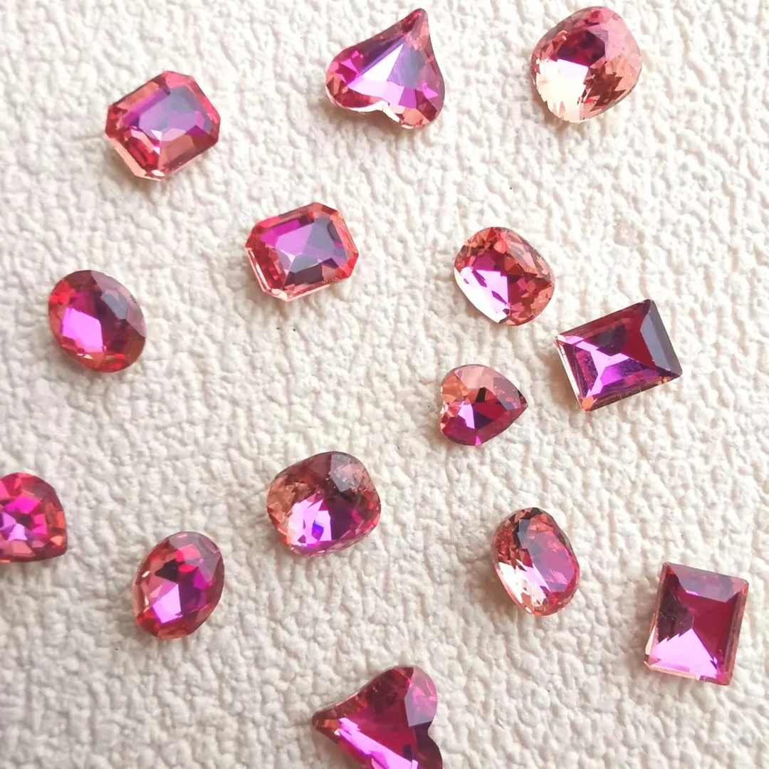 ZX美甲钻饰品K12尖底异形钻玫红色中大款混装30颗超闪ZL20-40