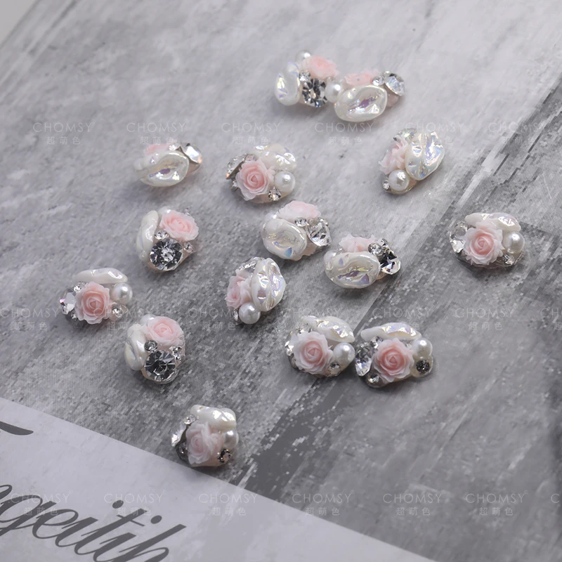 瑶瑶美甲钻饰品成品堆堆钻巴洛克珍珠玫瑰4颗高品质 精工指甲钻