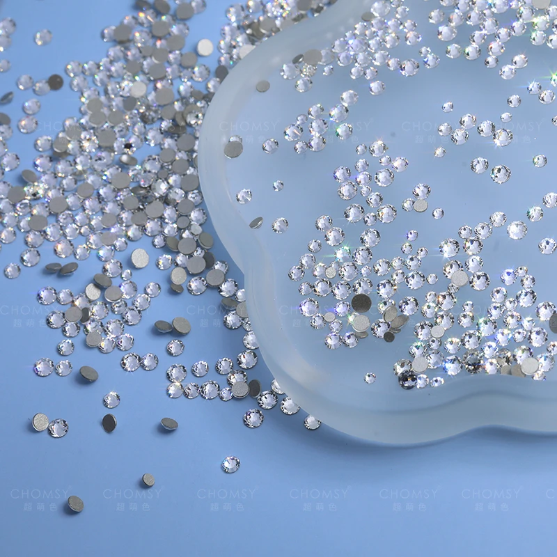 瑶瑶美甲钻饰施家元素水晶平底圆33切面1.5-3.2mm混尺寸白色超闪