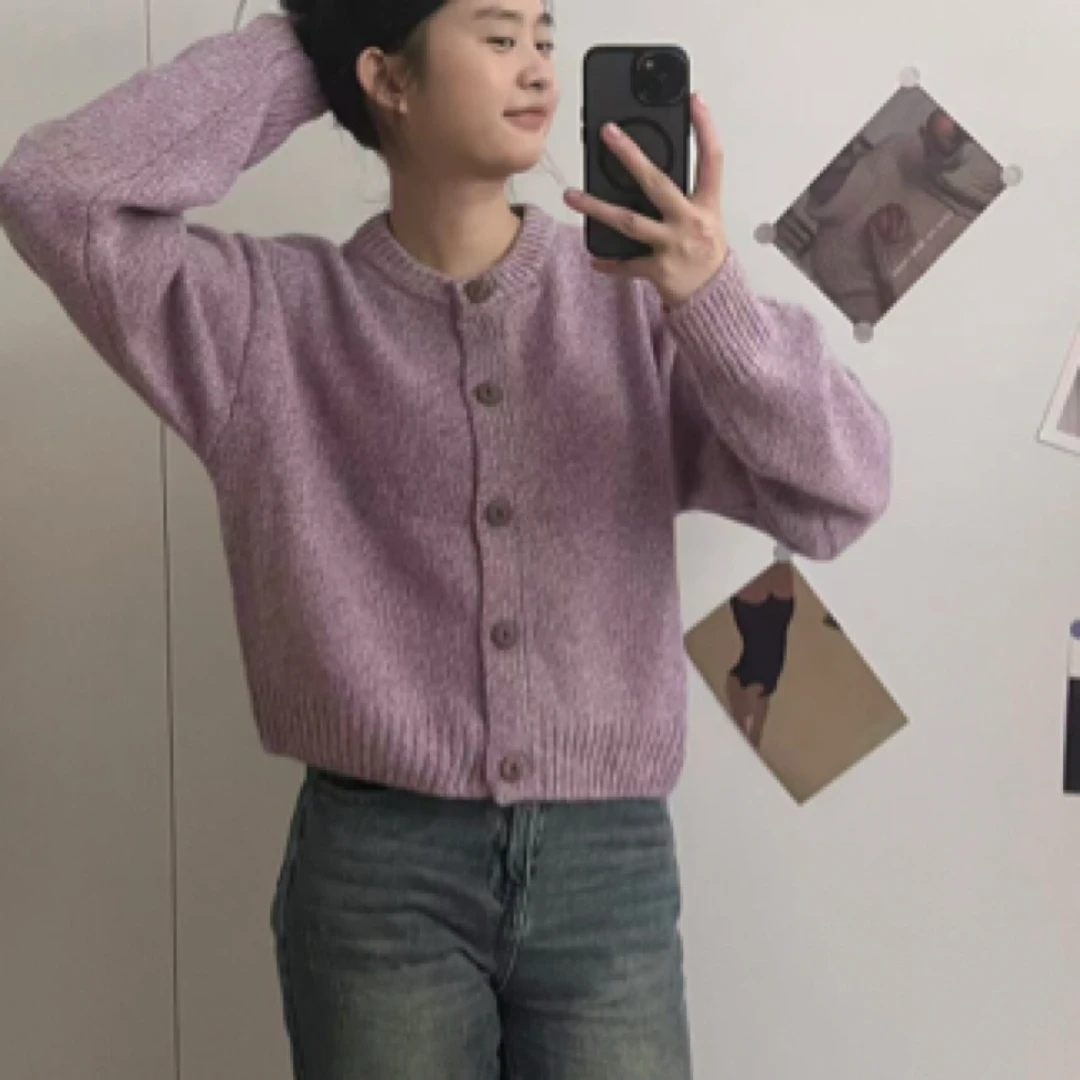 【奕宏家】2024秋冬新品简约净色针织长袖开衫毛衣