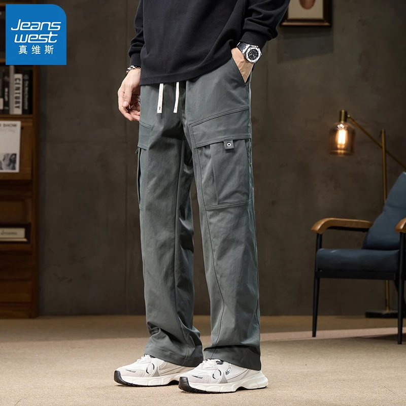 Jeanswest/真维斯美式工装裤男秋季潮牌宽松直筒裤百搭休闲长裤子