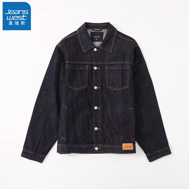 Jeanswest/真维斯商场同款不掉色牛仔外套男宽松夹克上衣服褂子秋