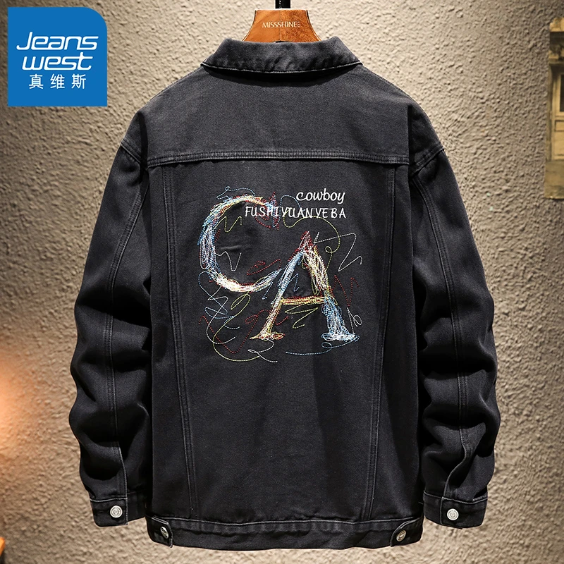 Jeanswest/真维斯宽松新款时尚刺绣韩版牛仔外套潮流百搭帅气衣服