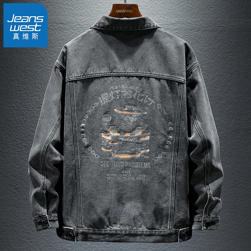 Jeanswest/真维斯春秋款印花胖子宽松男潮流时尚韩版帅气大码衣服