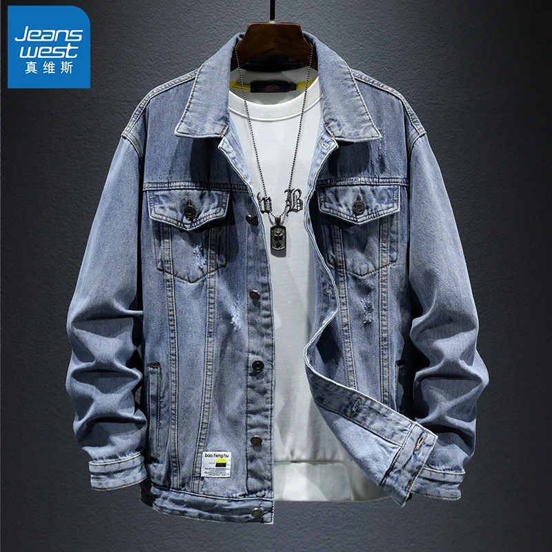 Jeanswest/真维斯春季新款牛仔夹克男士时尚外套休闲百搭工装上衣