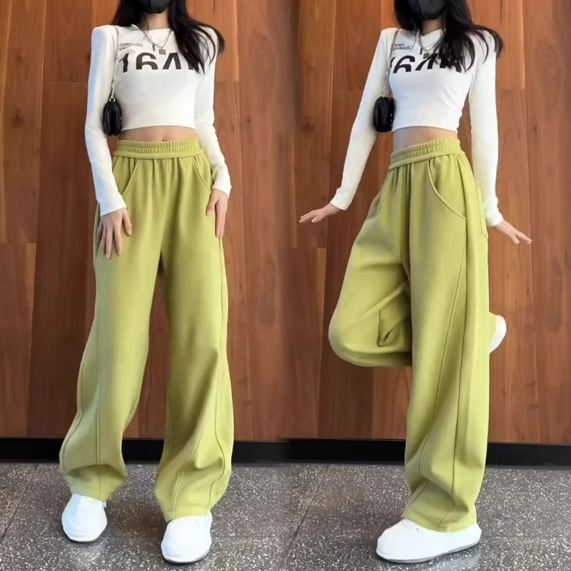芊芊芙加绒休闲运动阔腿裤女士春秋季松紧高腰垂感直筒香蕉拖地裤