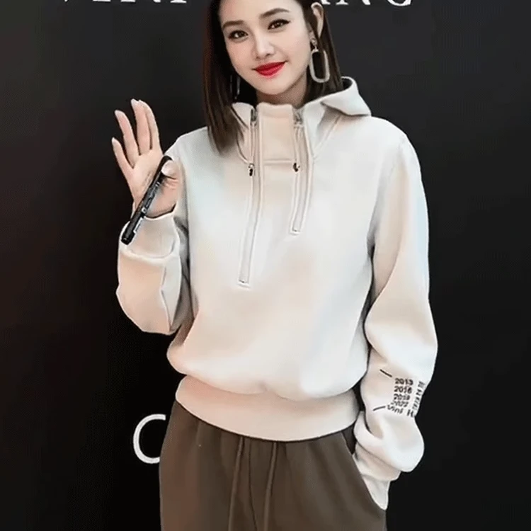 芊芊芙美式连帽加绒卫衣女2025年新款爆款春秋款时尚洋气宽松上衣