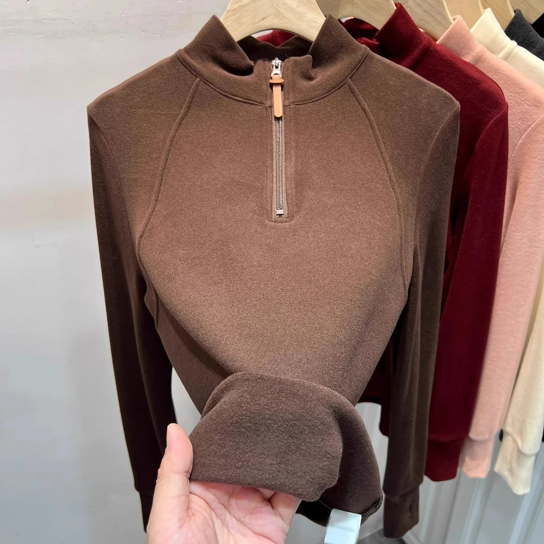 芊芊芙双面德绒半高领针织衫加厚宽松女春秋韩系半拉链长袖打底衫