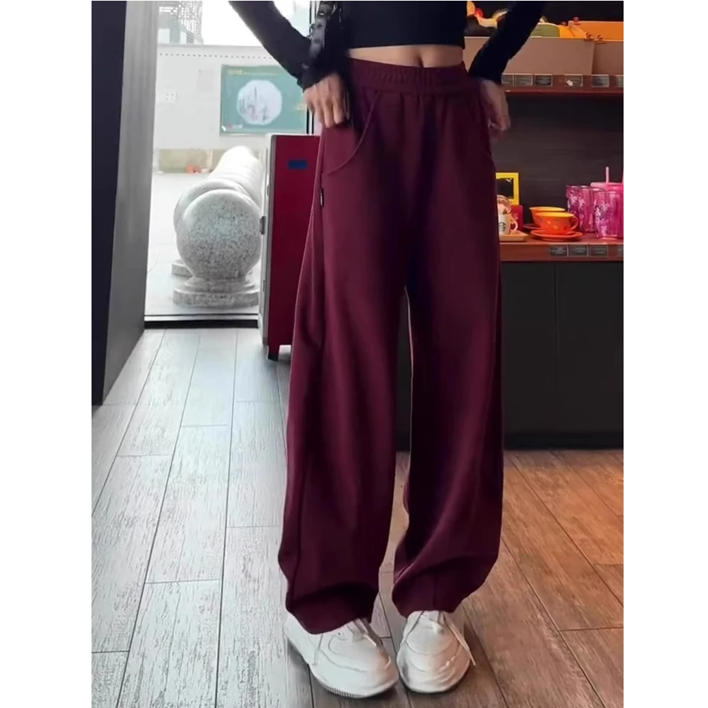 芊芊芙安可拉红休闲卫裤女春秋新款爆款运动梨形身材直筒阔腿裤子