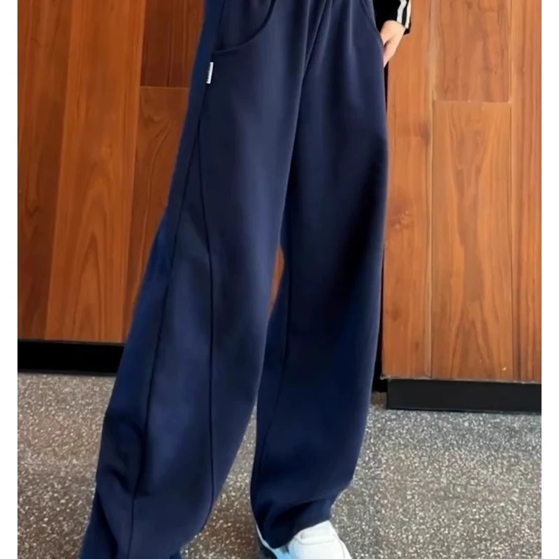 芊芊芙藏蓝色香蕉裤子女2025春秋新款爆款高腰阔腿裤宽松休闲卫裤