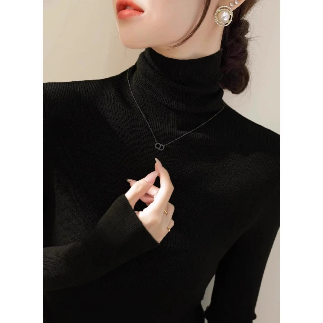 芊芊芙搭配大衣内搭的黑色高领毛衣女春秋季不起球软糯针织打底衫