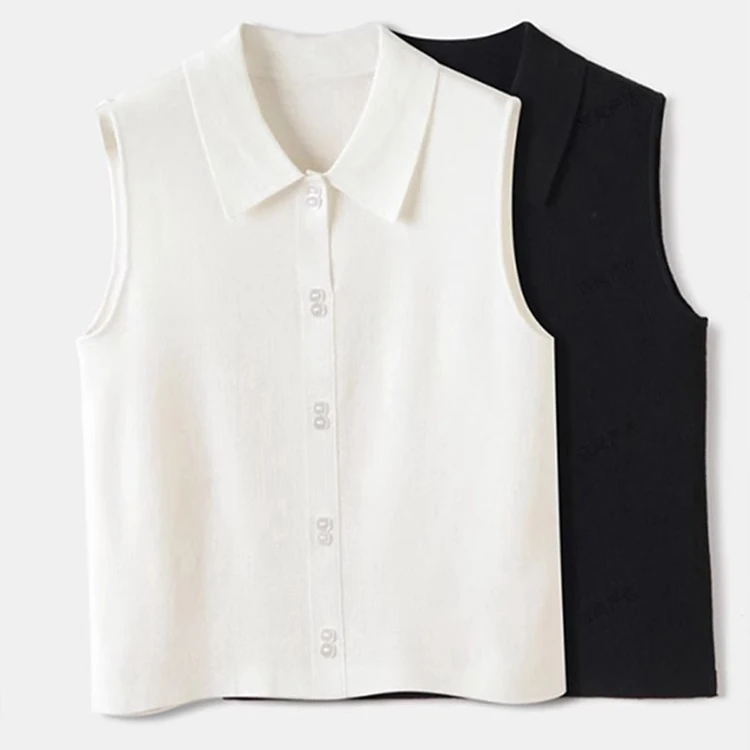 芊芊芙针织背心女高级感无袖打底衫马甲翻领叠穿内搭无袖衬衫上衣