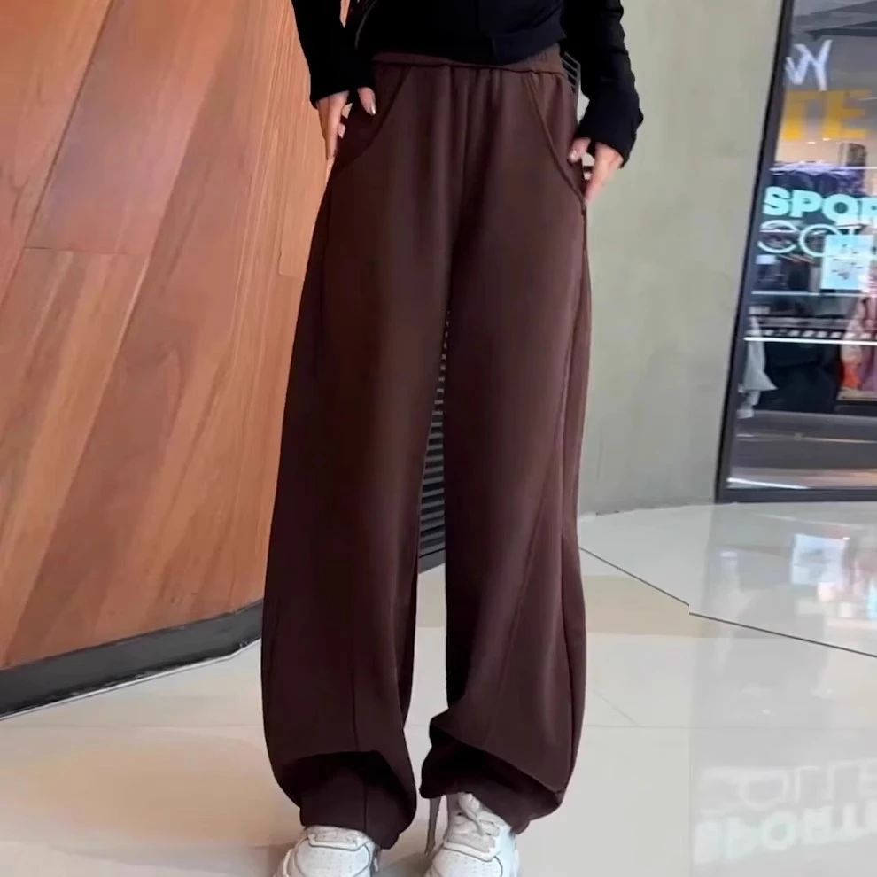 芊芊芙美拉德加绒加厚卫裤女春秋新款高腰显瘦直筒休闲阔腿香蕉裤