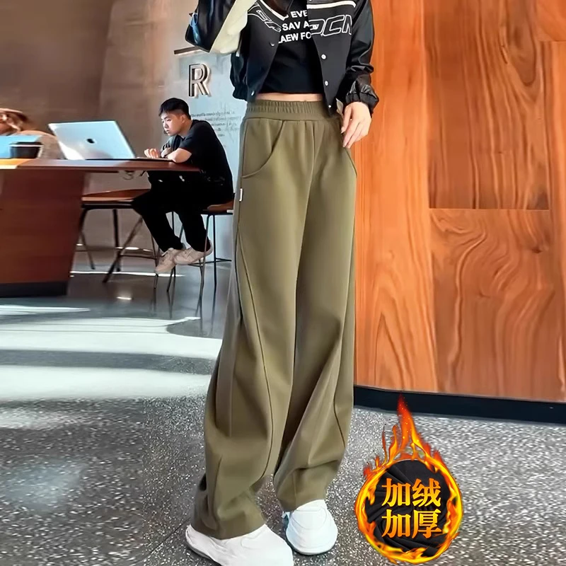 芊芊芙高腰加绒运动裤子女春秋加厚2025新款休闲长裤弯刀裤香蕉裤