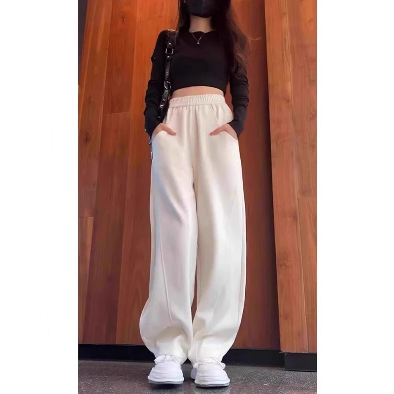 芊芊芙香蕉裤女春秋新款高腰弯刀镰刀裤垂感白色裤子阔腿休闲卫裤