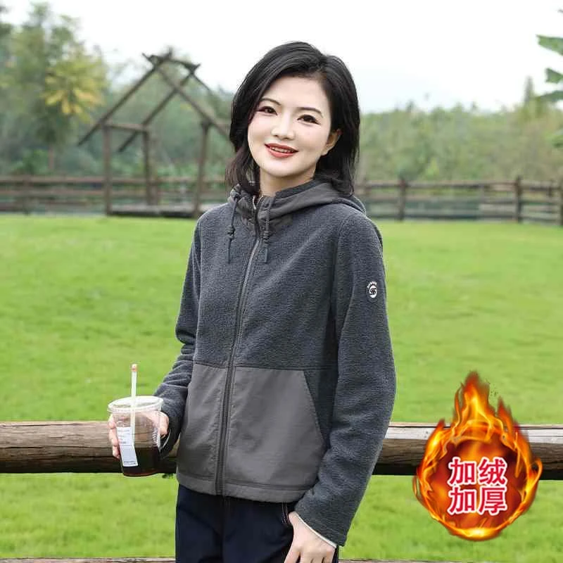 时尚独特超好看外套女2025秋冬季新款保暖休闲连帽摇粒绒外穿上衣