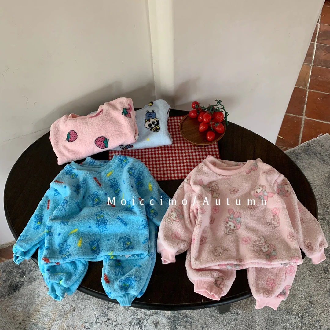 3179清仓秋冬新款儿童雪呢绒休闲家居服套装