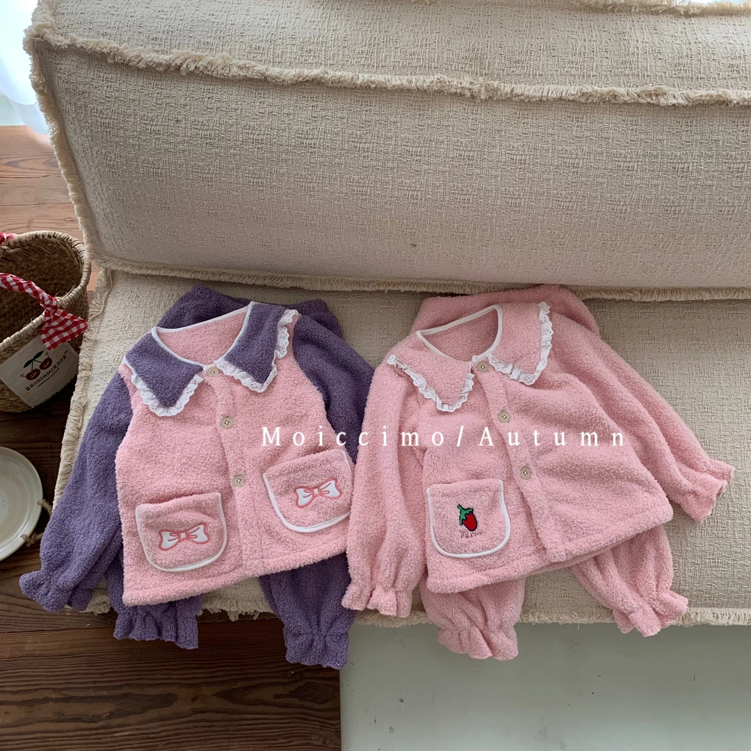 3195洹彩清仓秋冬儿童新款雪呢绒家居服套装