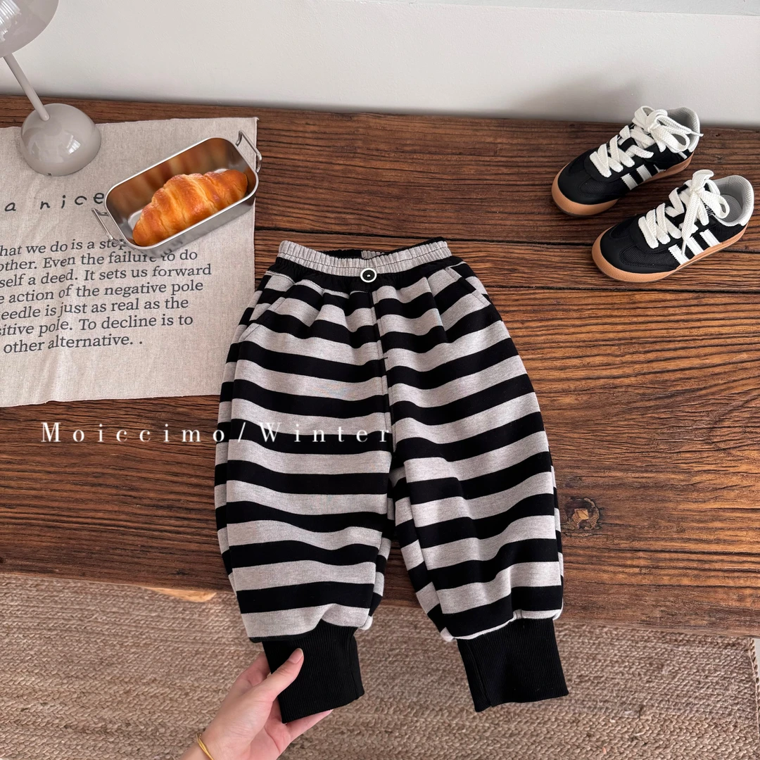 3289洹彩秋冬儿童新款条纹绵羊毛蚕丝保暖裤