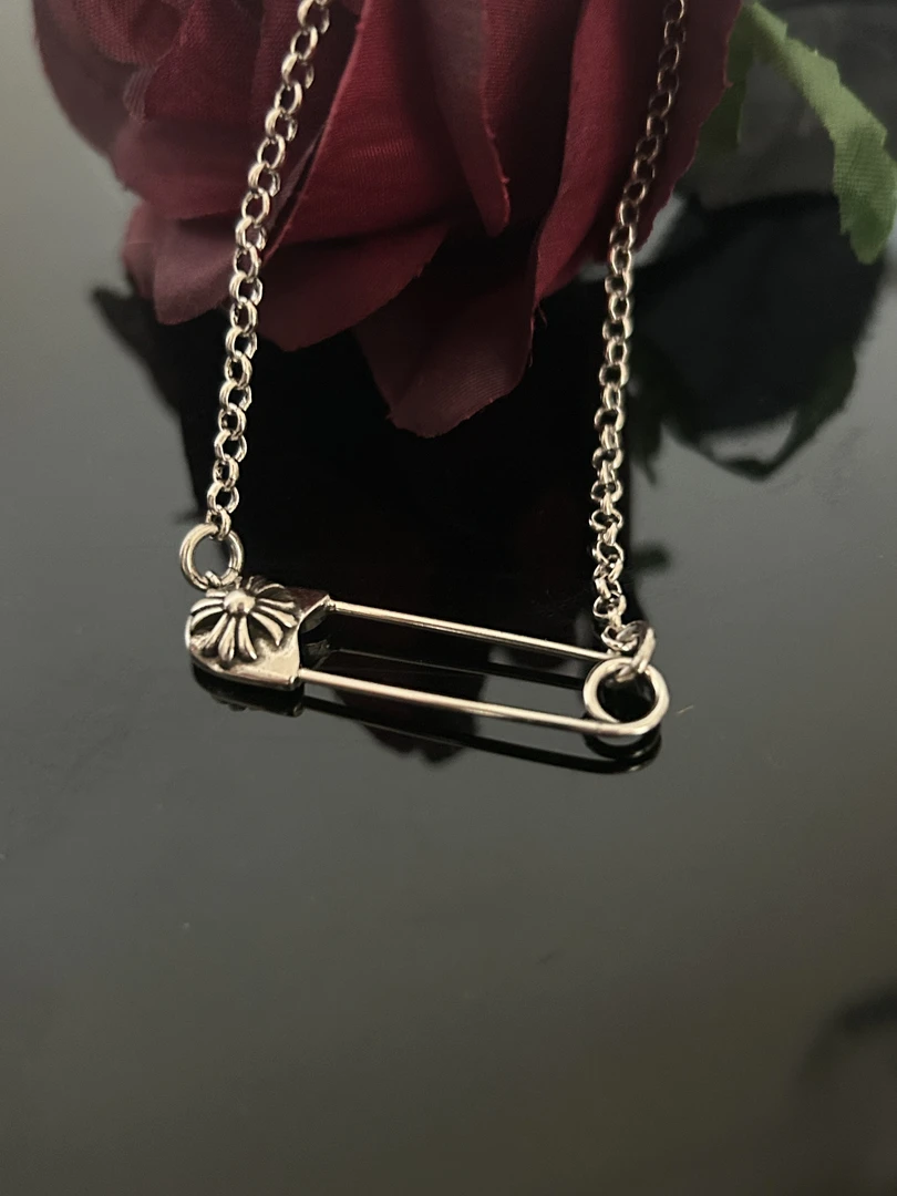 铜合金项链 别针项链男生个性轻奢时尚黑色简约银色