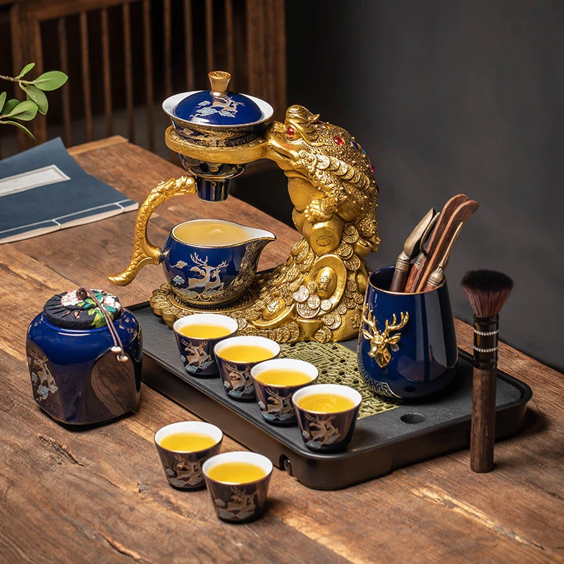 创意金蟾磁吸自动茶具套装家用懒人泡茶神器高档轻奢功夫茶壶茶杯