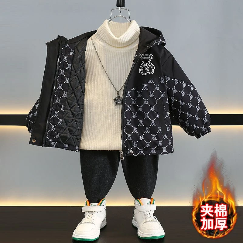 男童外套夹棉秋冬2025新款儿童保暖冲锋风衣中小童休闲上衣棉服潮