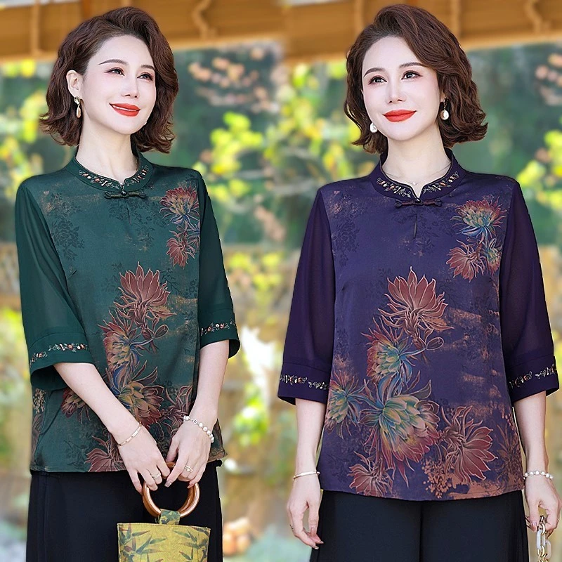 【C魅甄选】新款奶奶套装中年妈妈套装夏装国风中老年女装一套Z9527