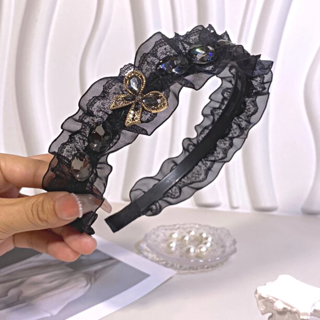 2023新款黑色高级感蕾丝蝴蝶结防滑洗脸发箍