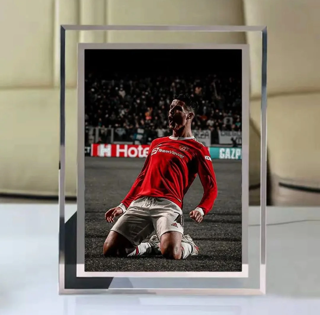 足球C罗动漫周边水晶玻璃相框摆台DIY桌面床头创意个性定制