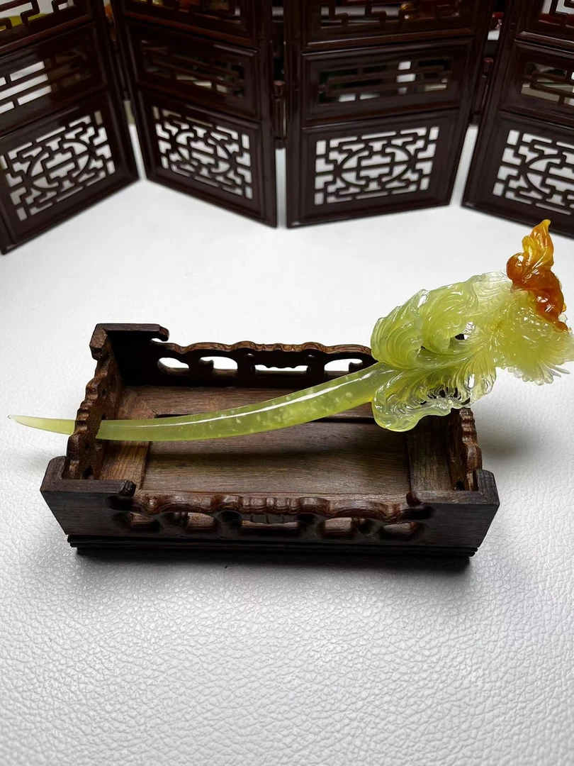 纯天然岫玉发簪*纯手工雕刻*精品花玉 凤凰