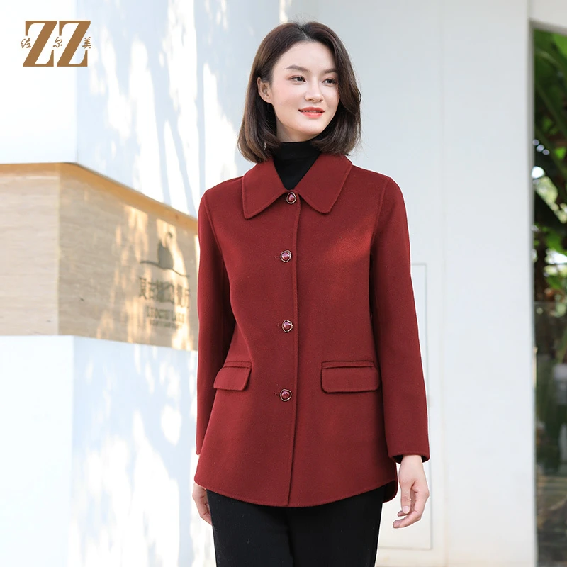 佐尔美冬季新款 经典简约气质羊毛双面呢大衣外套女E34SM34