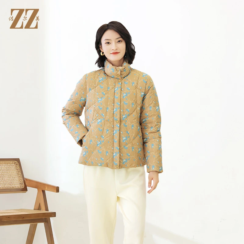 佐尔美冬季新款时尚双面穿立领碎花保暖加厚短款羽绒服女E14YY18