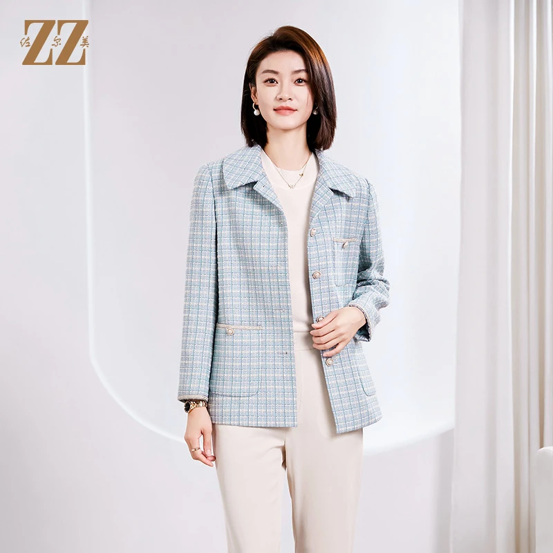 佐尔美秋季新款 气质小香风千鸟格上衣外套女E33SO31