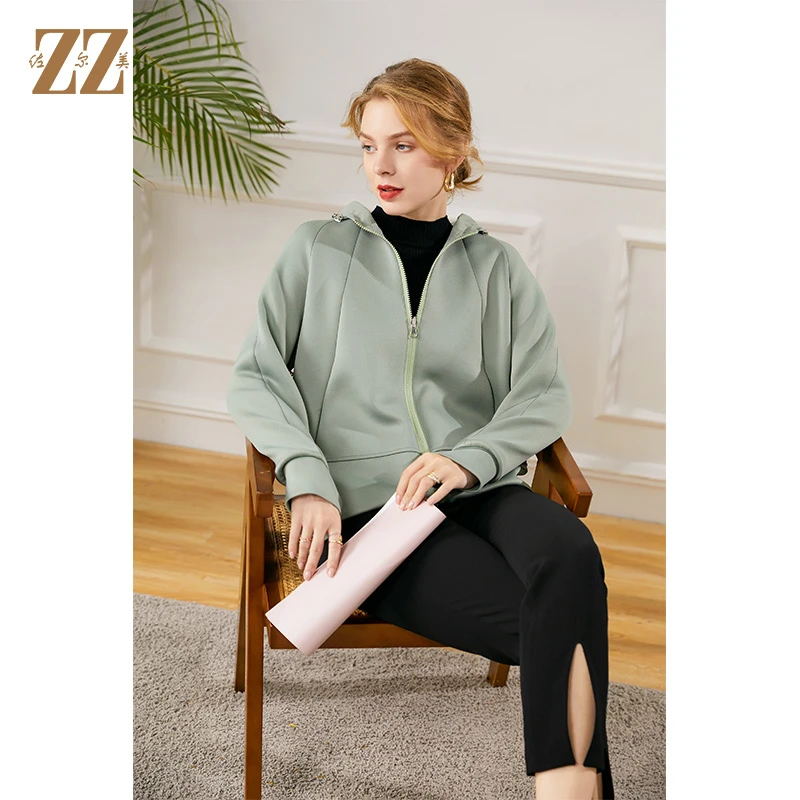 佐尔美秋季新款早秋连帽百搭上衣长袖短外套女时尚春秋休闲宽松