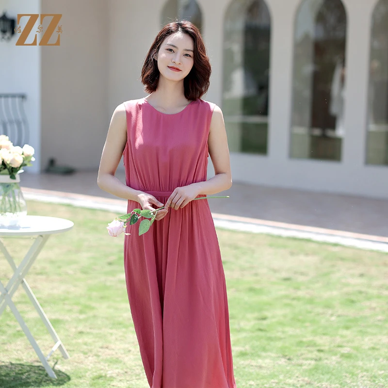 佐尔美夏季新款桑蚕丝真丝鬼绉连衣裙女装女E12LS117长款