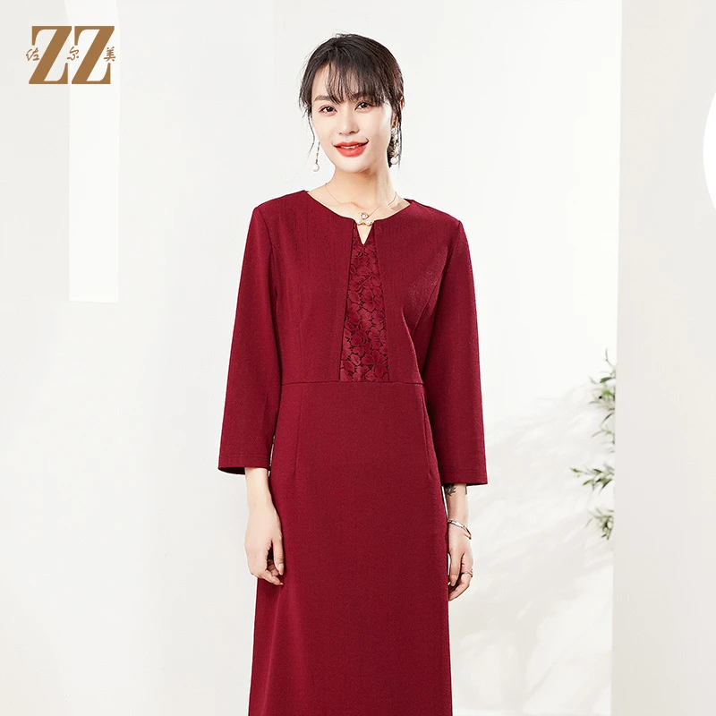 佐尔美夏季新款 气质蕾丝红色蓝色连衣裙女E21LL13开春