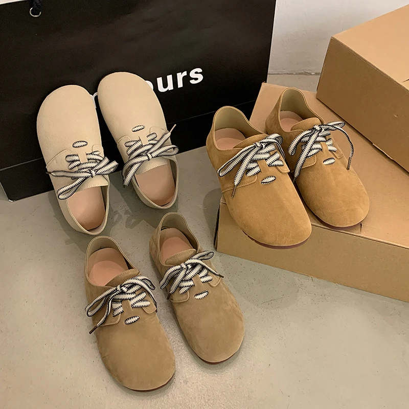 复古小众勃肯鞋2024秋季新款系带圆头时尚百搭简约平底休闲单鞋