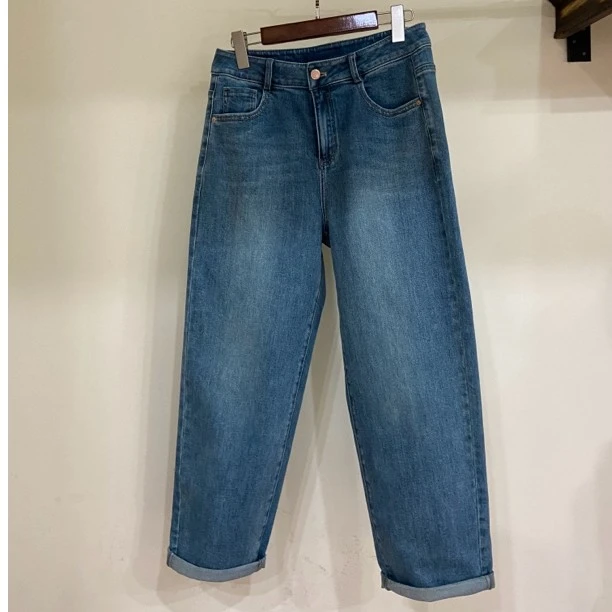 【己开价】新品显瘦百搭水洗休闲高腰宽松复古直筒九分裤牛仔裤