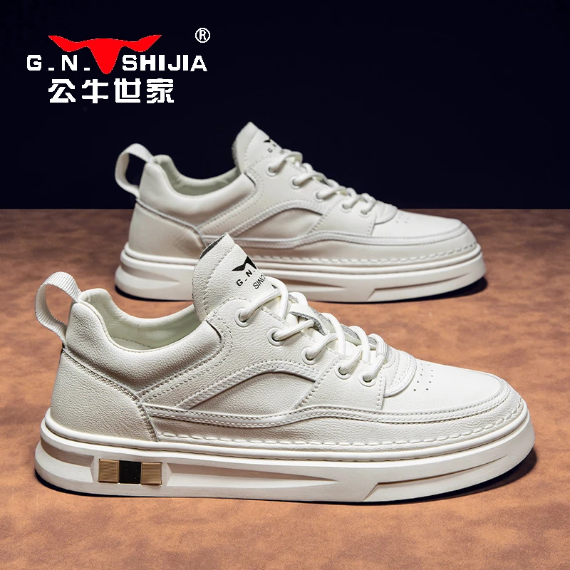 G.N.Shi Jia/公牛世家男士时尚运动休闲鞋圆头系带拼色潮流男鞋L