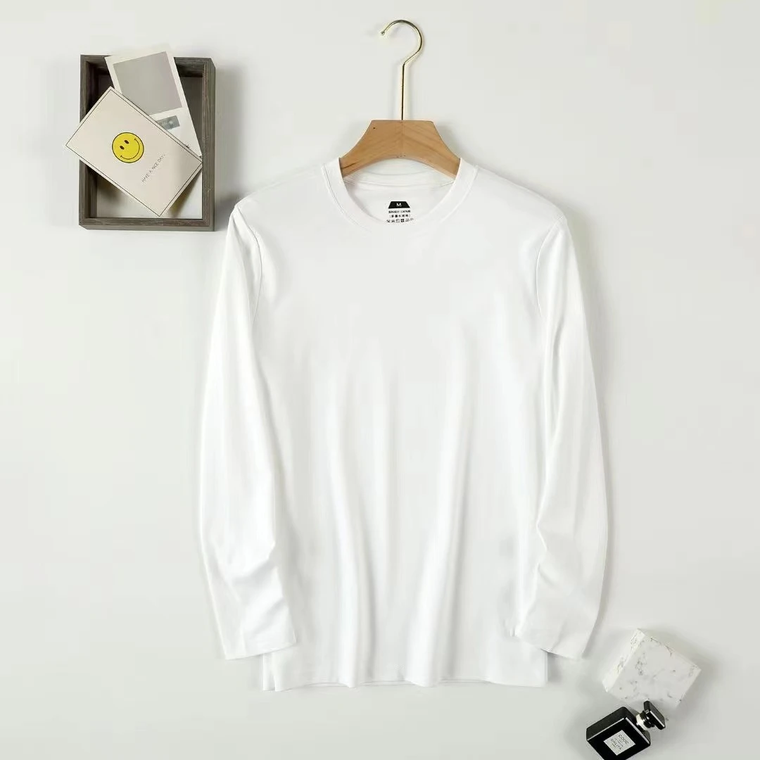 娜姐家-25年春水煮新疆长绒棉！！长袖T恤 纯棉液氨白t套头白色 606