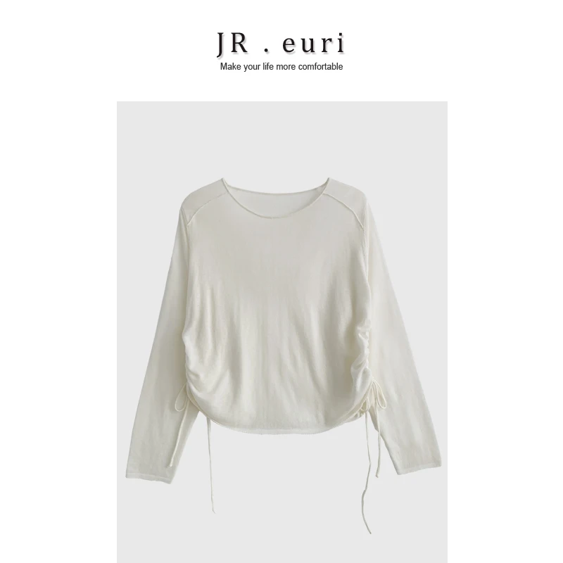 euri【针织衫】2023秋冬新款百搭舒适抽绳收腰圆领上衣-MY3774