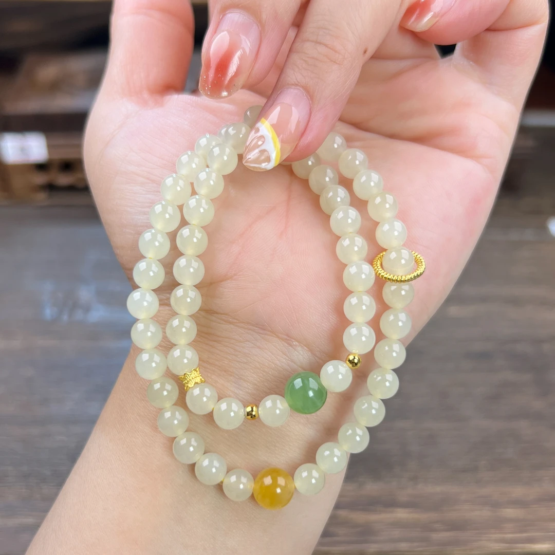 天然和田玉高货蜂蜜水手串卡6m双圈设计款