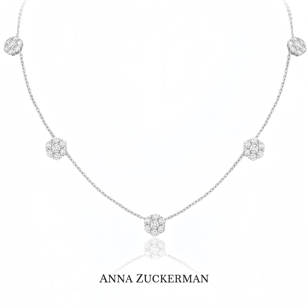 ANNA ZUCKERMAN 坠链均925银合成锆石 轻奢百搭花花项链P0131