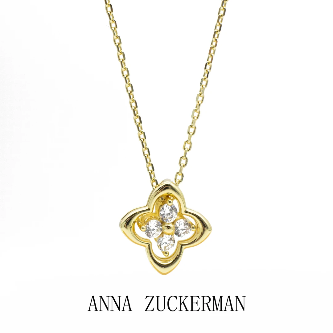 ANNA ZUCKERMAN 坠链均925银合成锆石 轻奢气质四叶花项链P0263