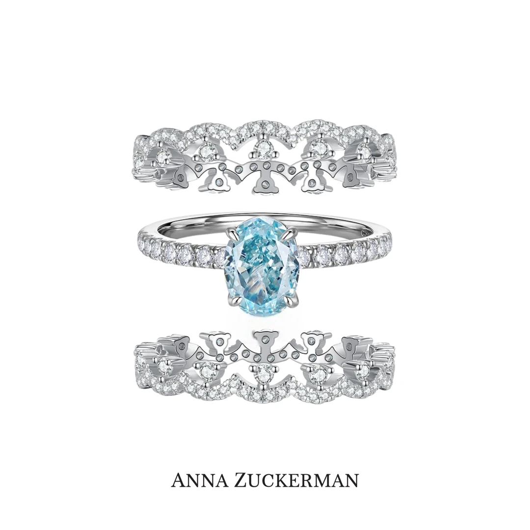 ANNA ZUCKERMAN 925银合成锆石戒指 时尚百搭西西里套戒R0060