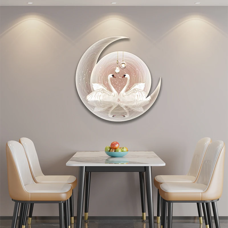 天鹅餐厅装饰画北欧餐桌饭厅背景墙面挂画客厅沙发创意组合墙壁画